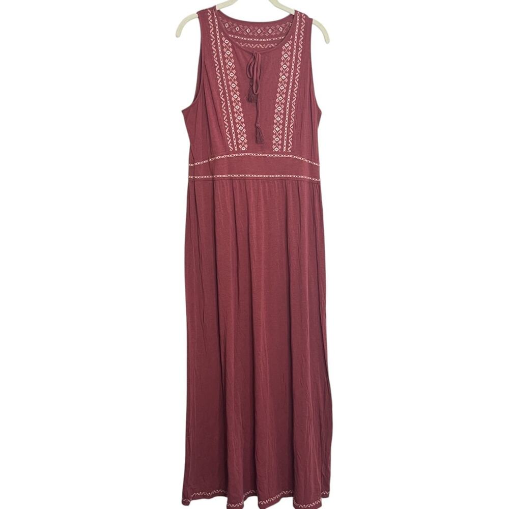 Garnet Hill Embroidered Bodice Knit Maxi Dress Large Crushed Berry Boho